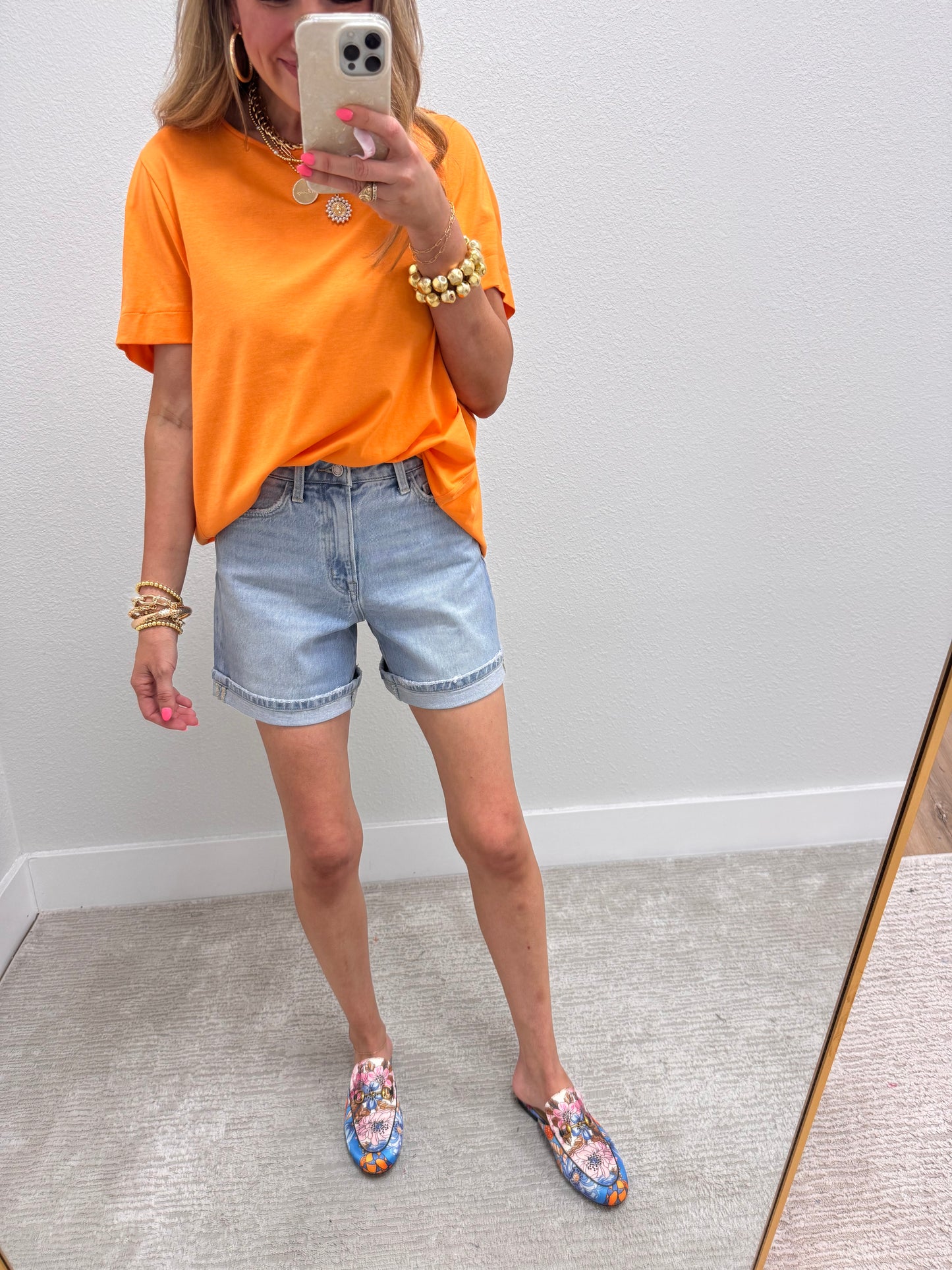 Orange Open Arm Round Neck Tee