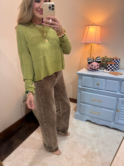 Risen Mocha Straight Leg Corduroy Pants FS