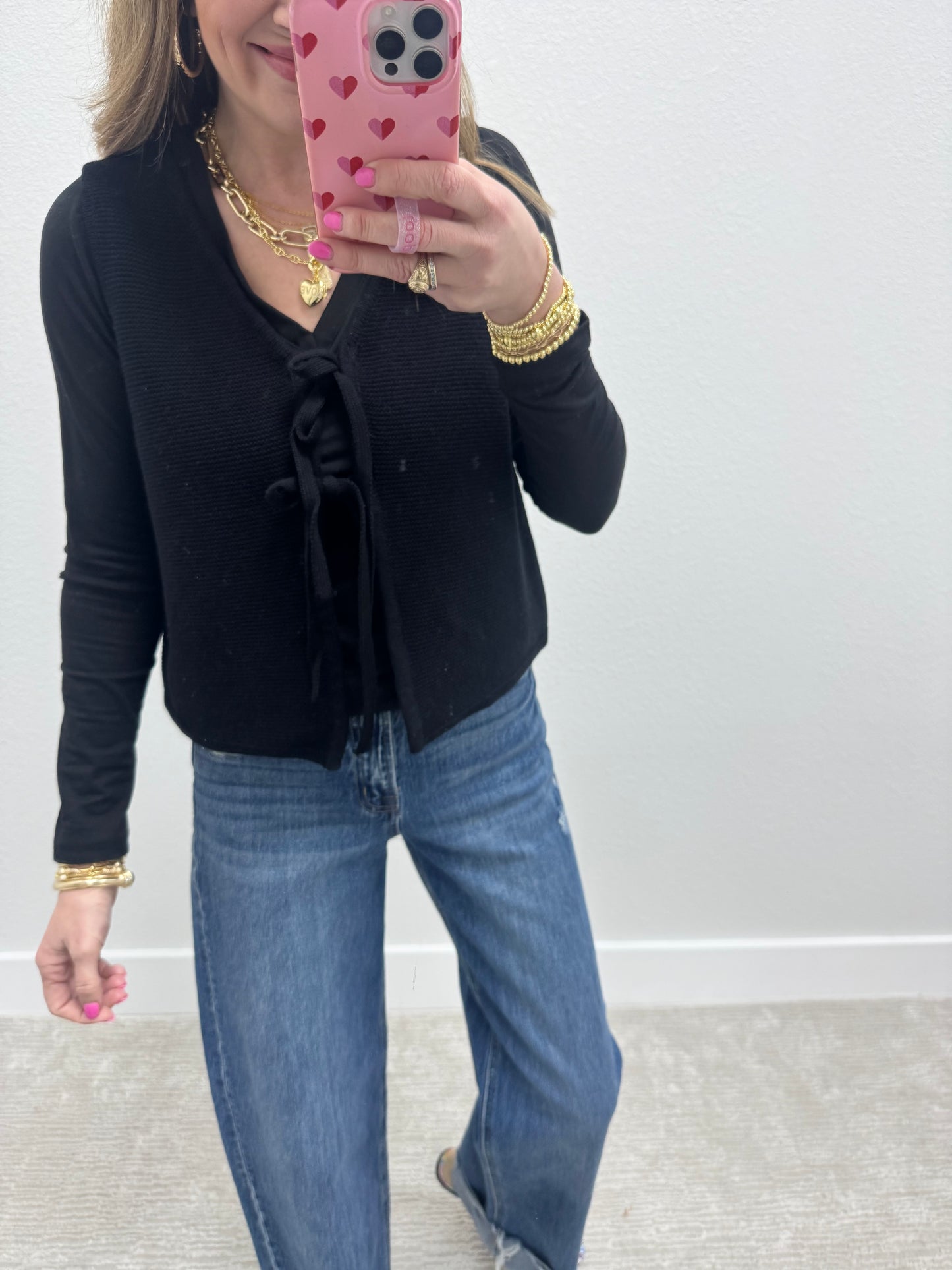 Black Tie Front Top