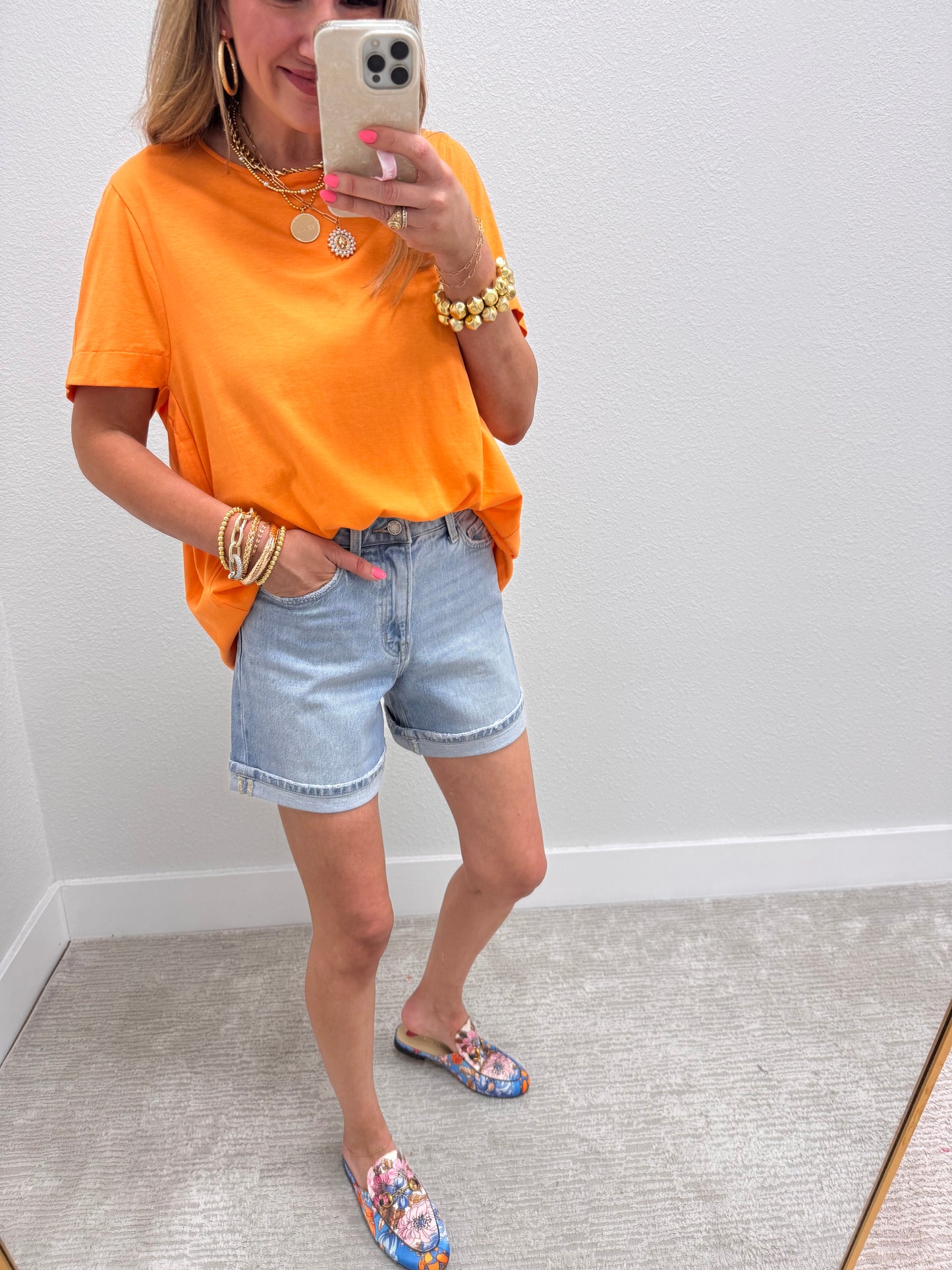 Orange Open Arm Round Neck Tee