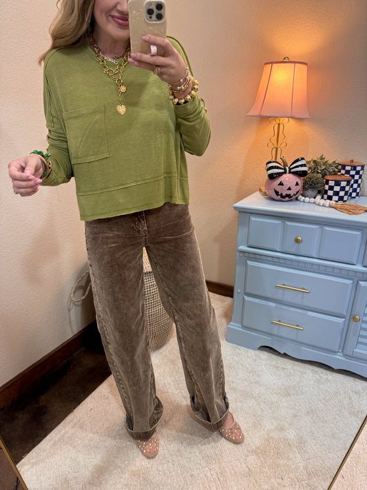 Green Mineral Washed Pocket Long Sleeve