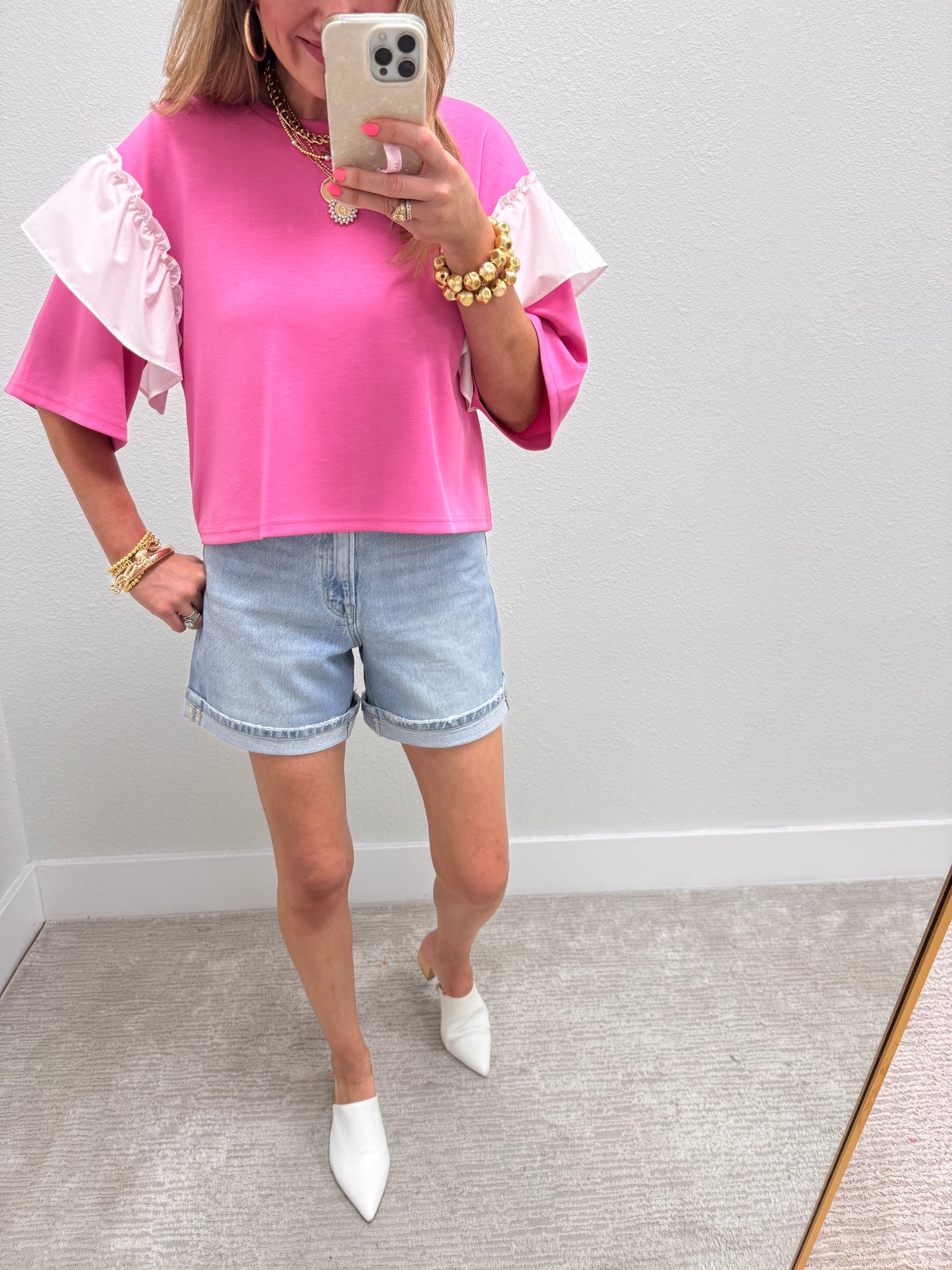 Vervet Light Denim Midi Shorts
