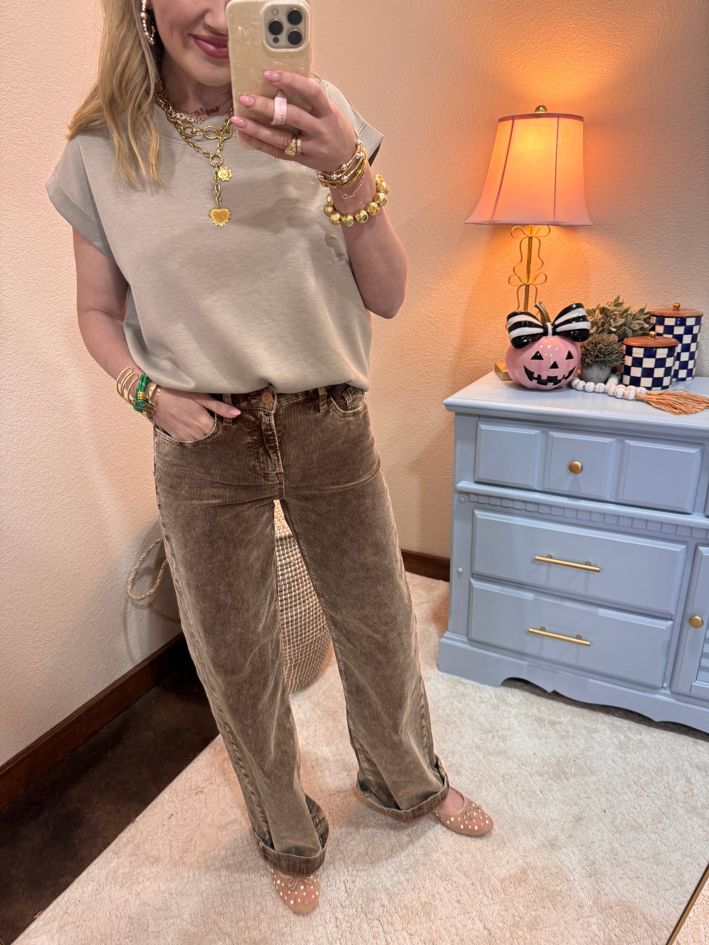 Risen Mocha Straight Leg Corduroy Pants