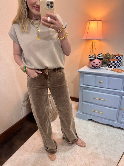 Risen Mocha Straight Leg Corduroy Pants FS