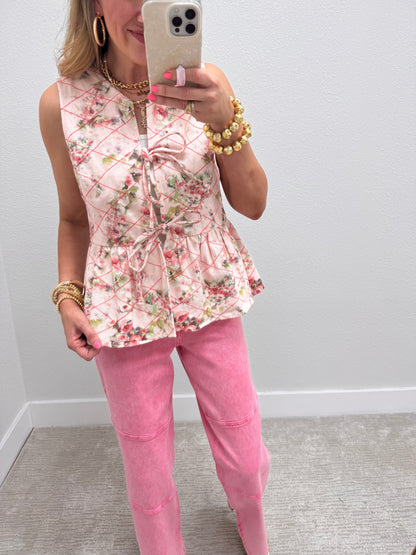 Garden Floral Denim Tie Vest