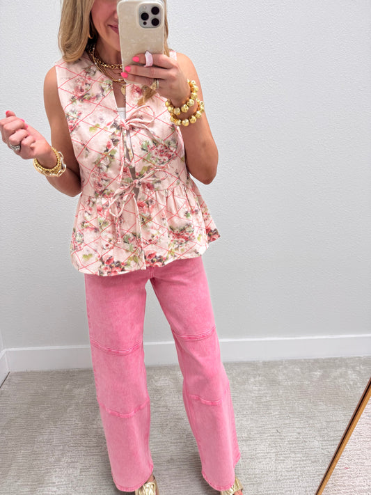 Garden Floral Denim Tie Vest