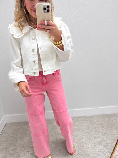 White Denim Collard Design Jacket