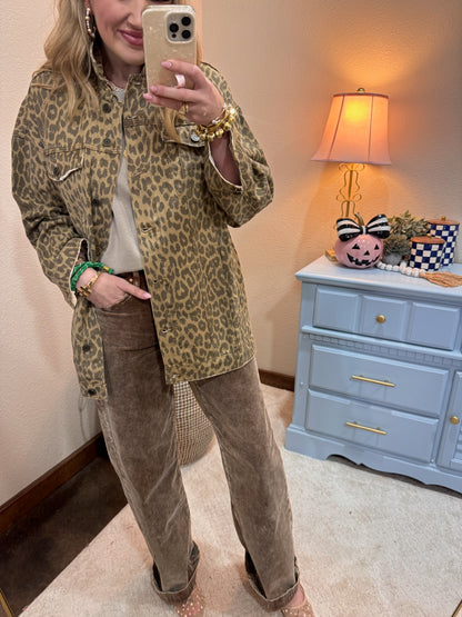 Oversized Leopard Denim Jacket