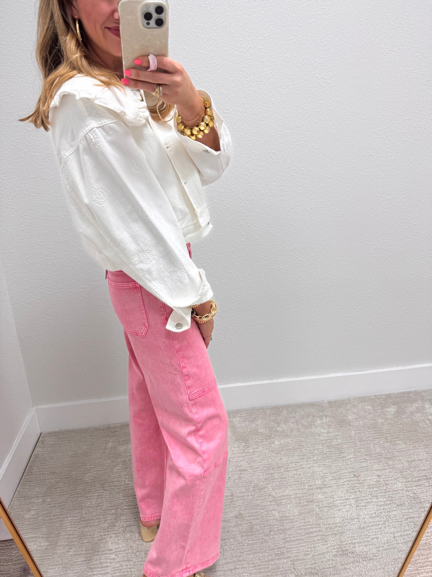 White Denim Collard Design Jacket