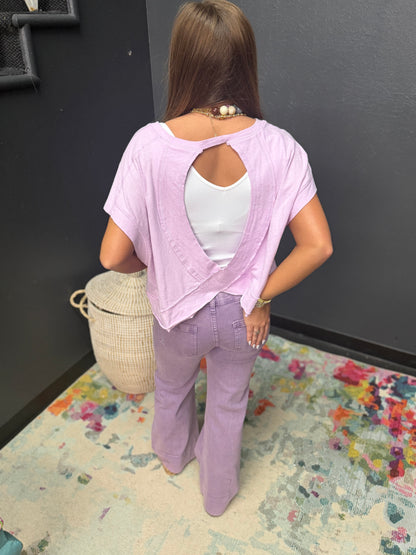 Blueberry Mid Rise Wide Leg Denim Pants