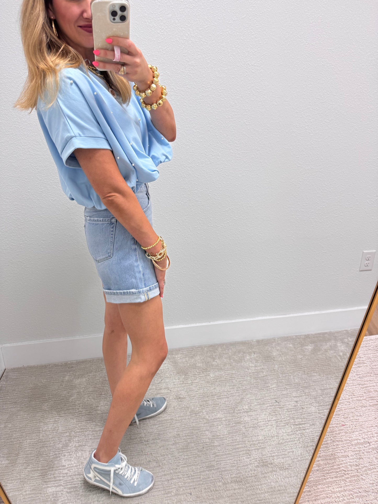 Vervet Light Denim Midi Shorts