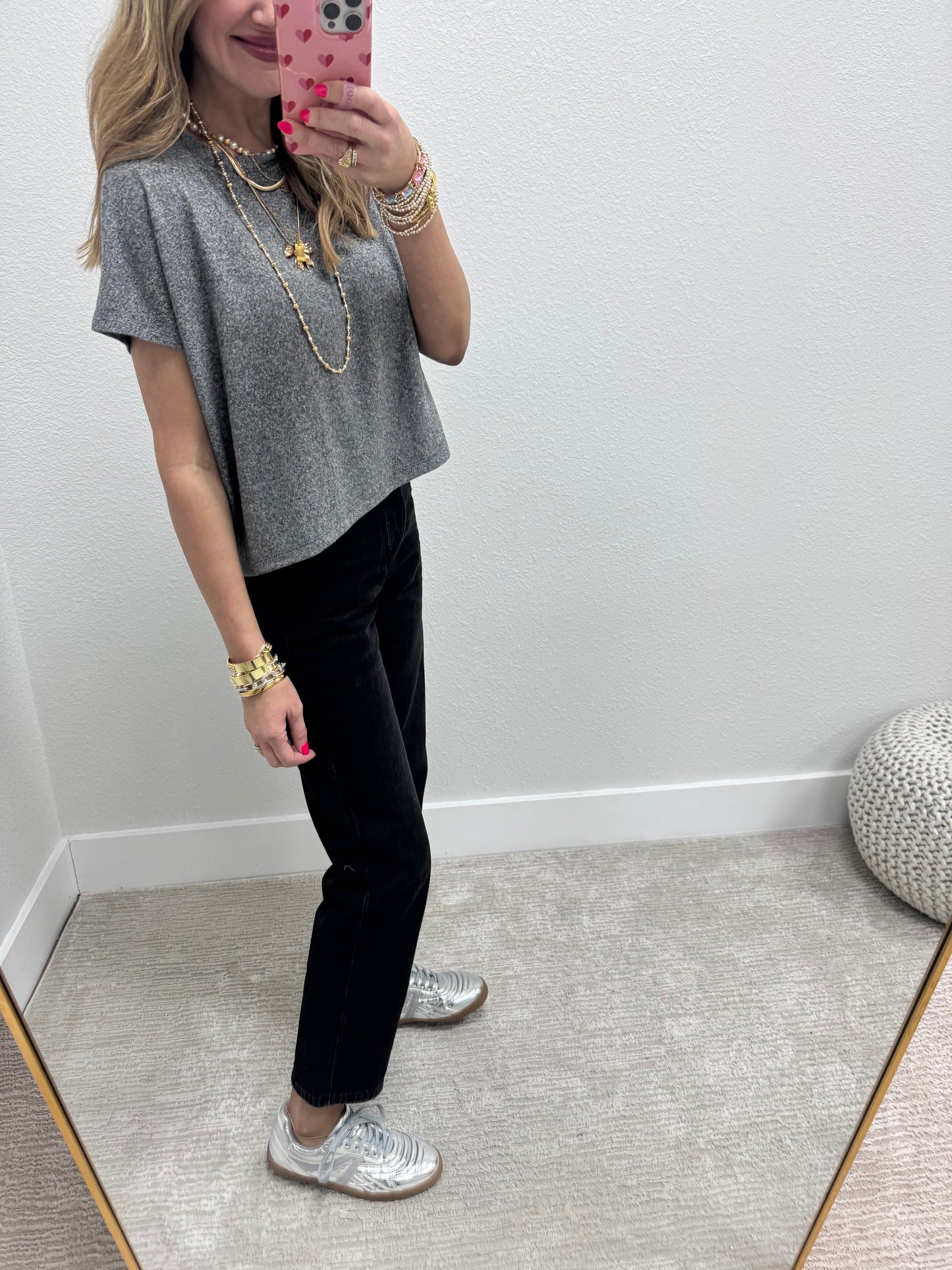 Black Melange Super Soft Crop Short Sleeve