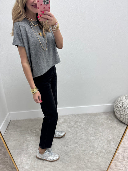 Black Melange Super Soft Crop Short Sleeve