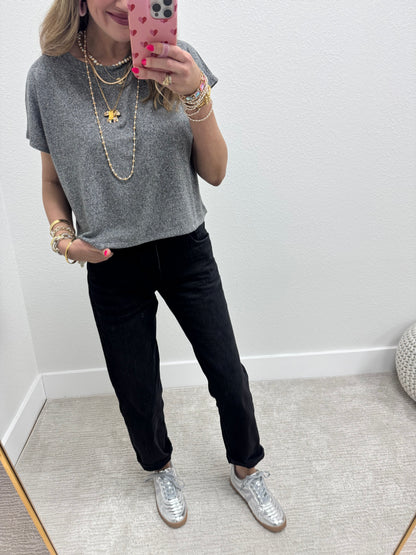 Black Melange Super Soft Crop Short Sleeve