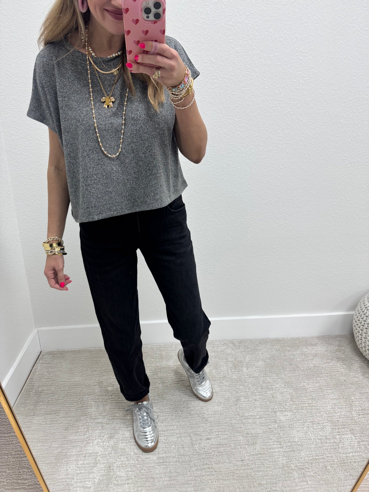 Black Melange Super Soft Crop Short Sleeve