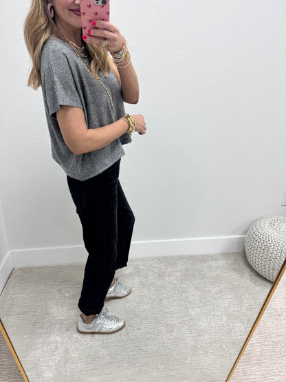 Black Melange Super Soft Crop Short Sleeve