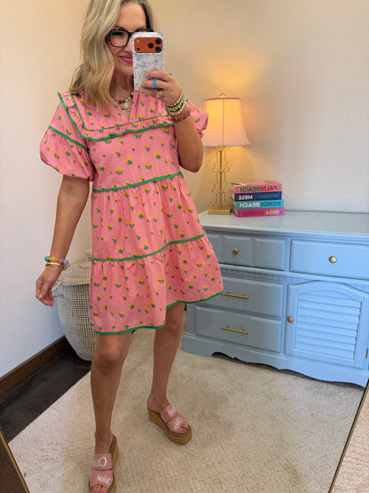 Pink & Green Mix Ruffle Dress