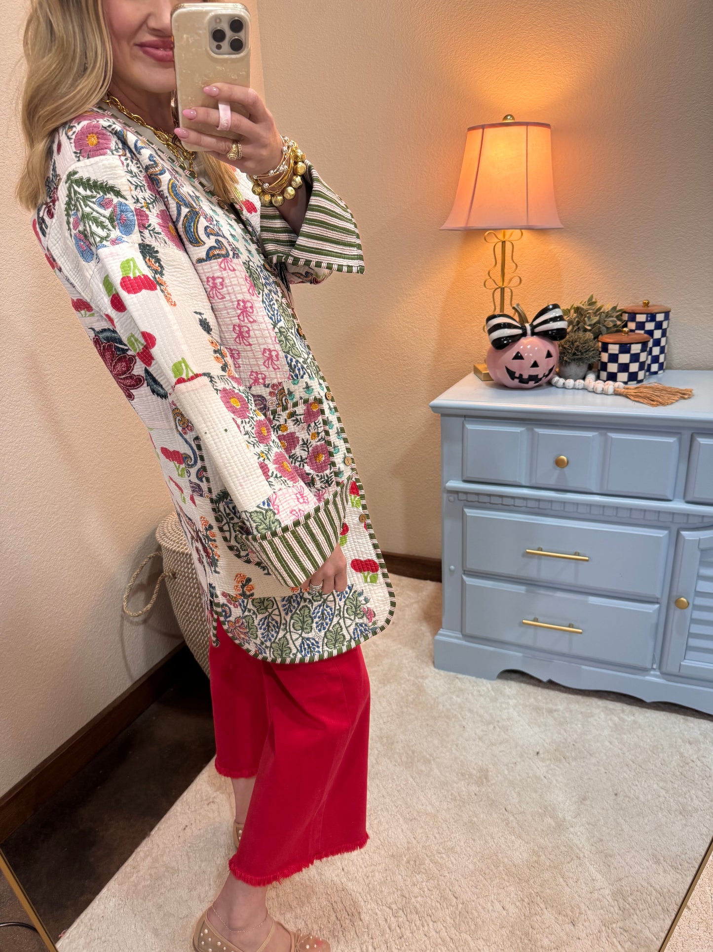 Cream Printed Quilted Jacket