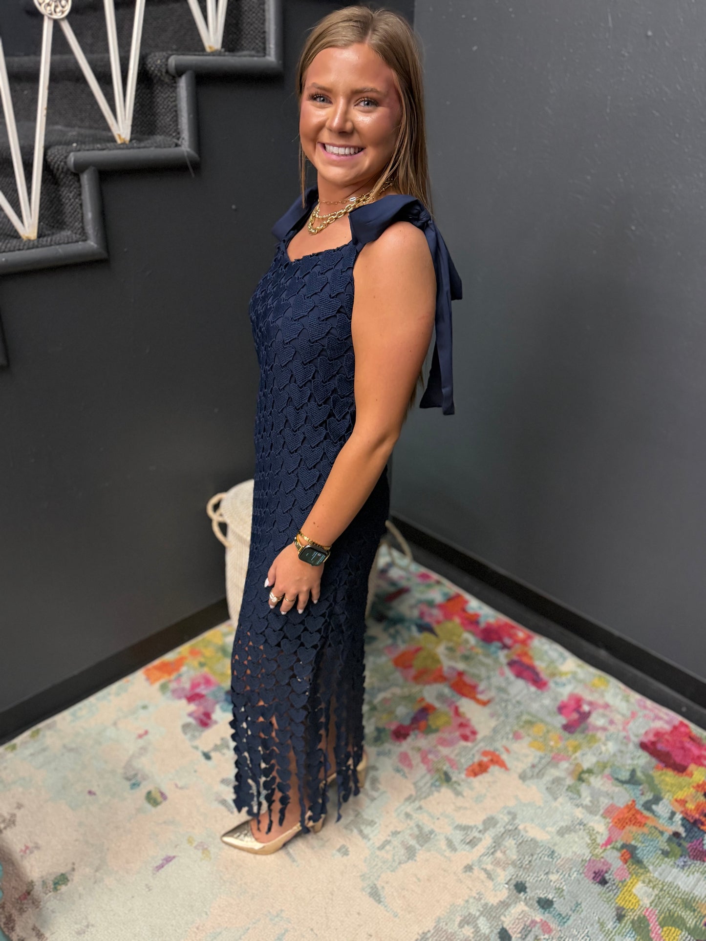 Navy Heart Midi Dress