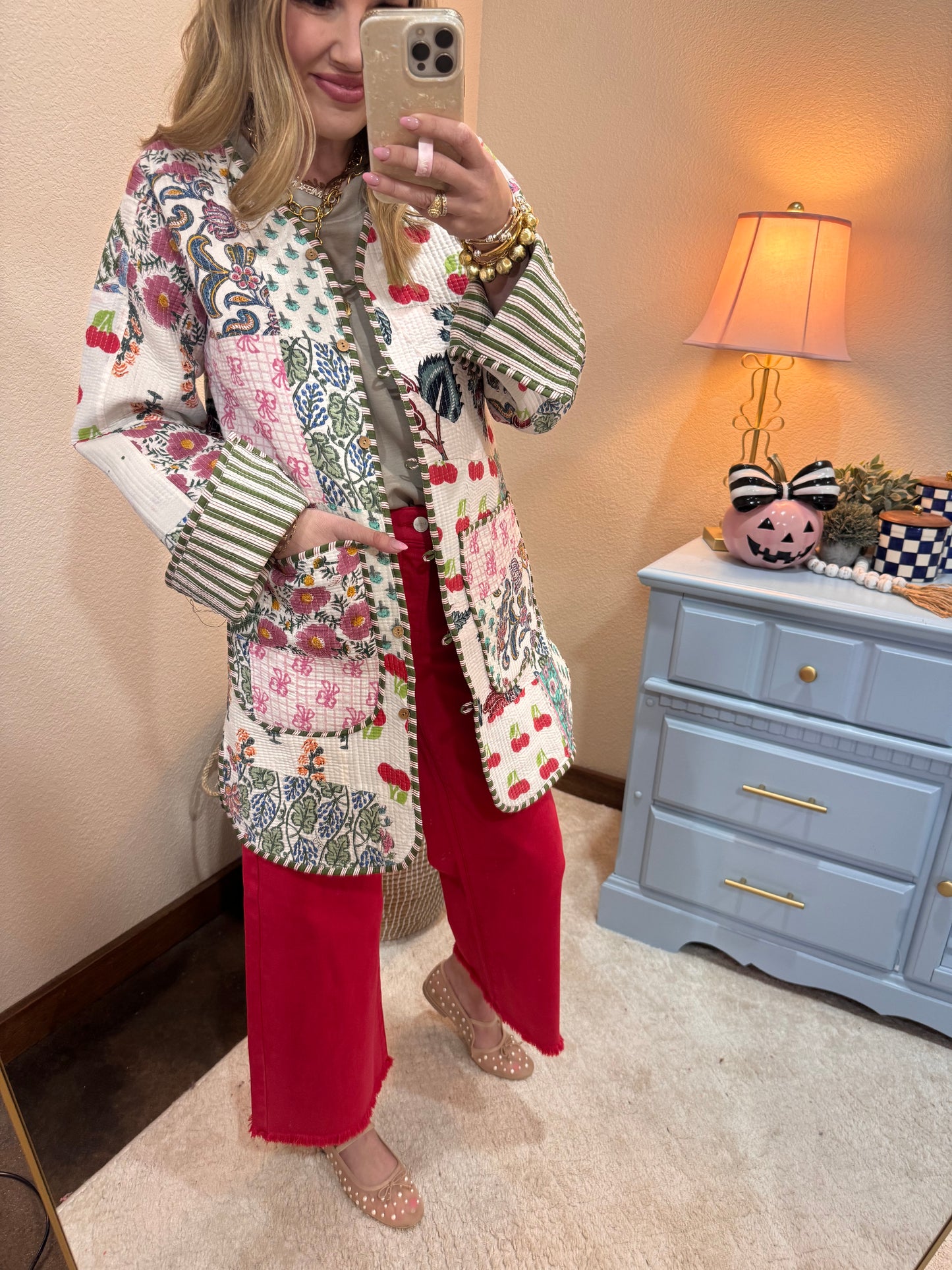 Cream Printed Quilted Jacket
