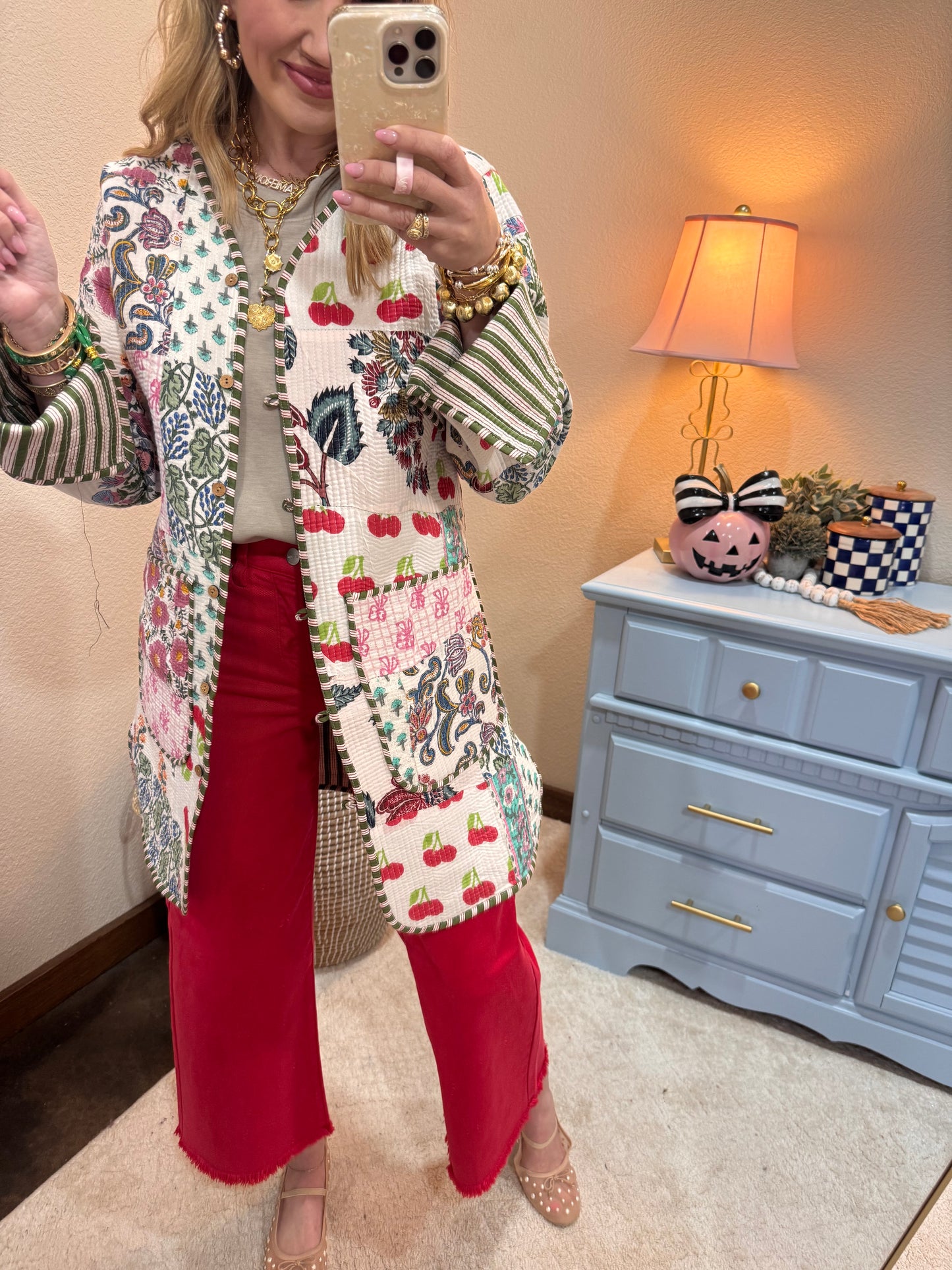 Cream Printed Quilted Jacket