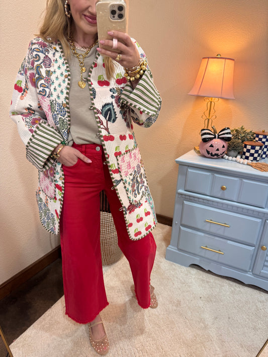 Cream Printed Quilted Jacket