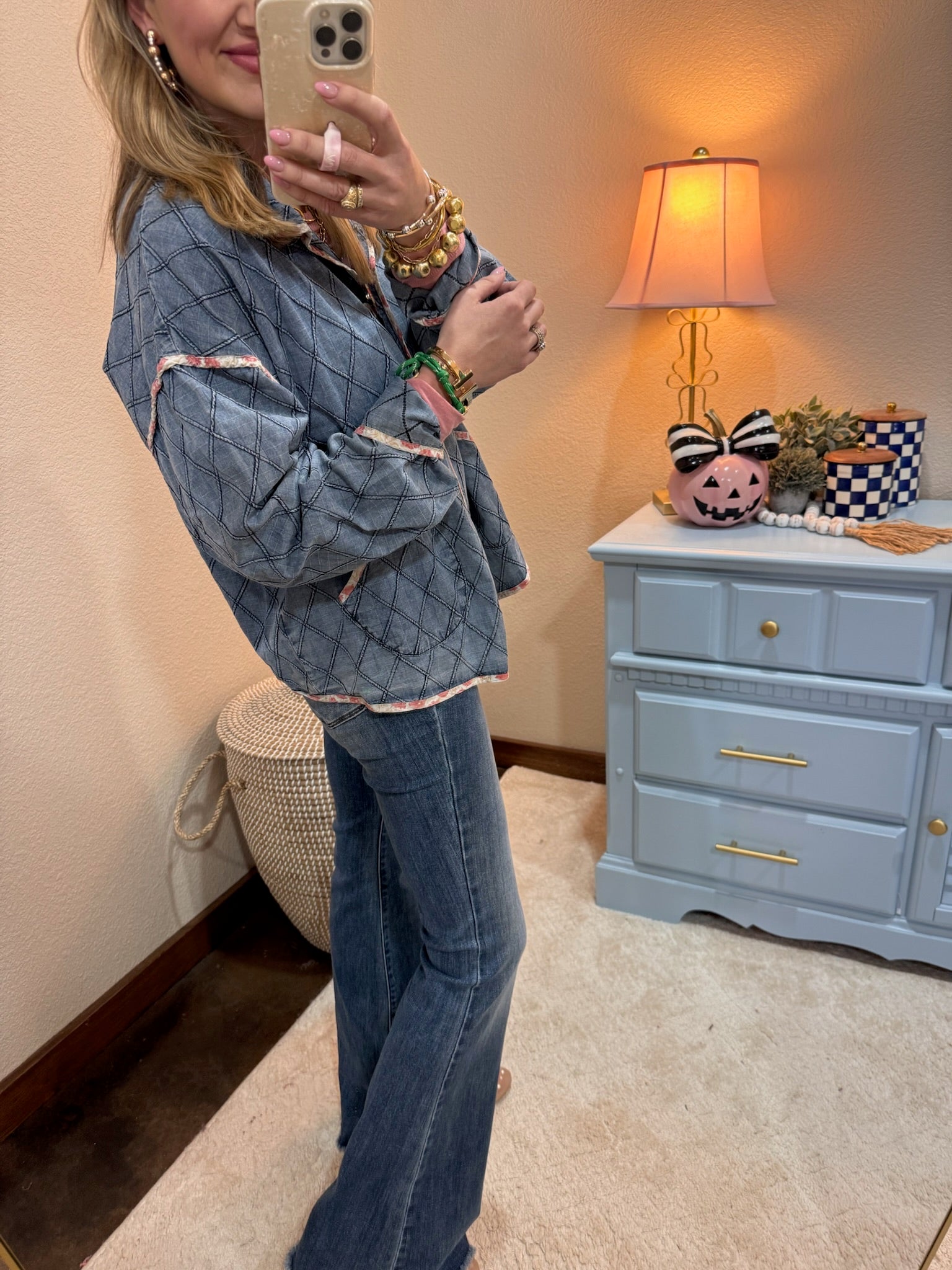  Washed Denim Quilted Light Weight Jacket