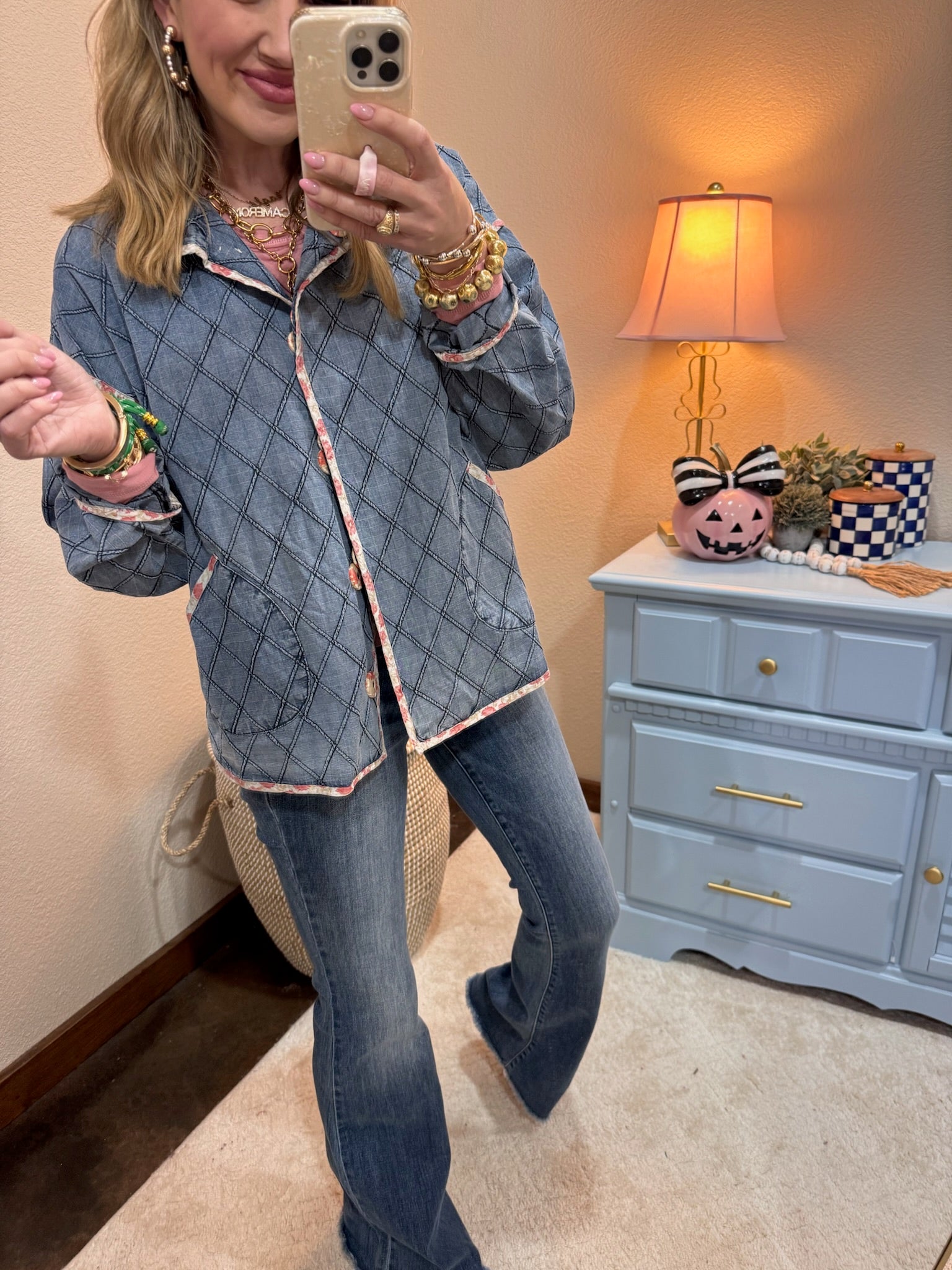  Washed Denim Quilted Light Weight Jacket