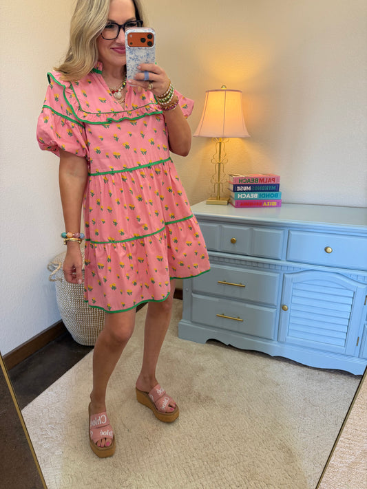 Pink & Green Mix Ruffle Dress