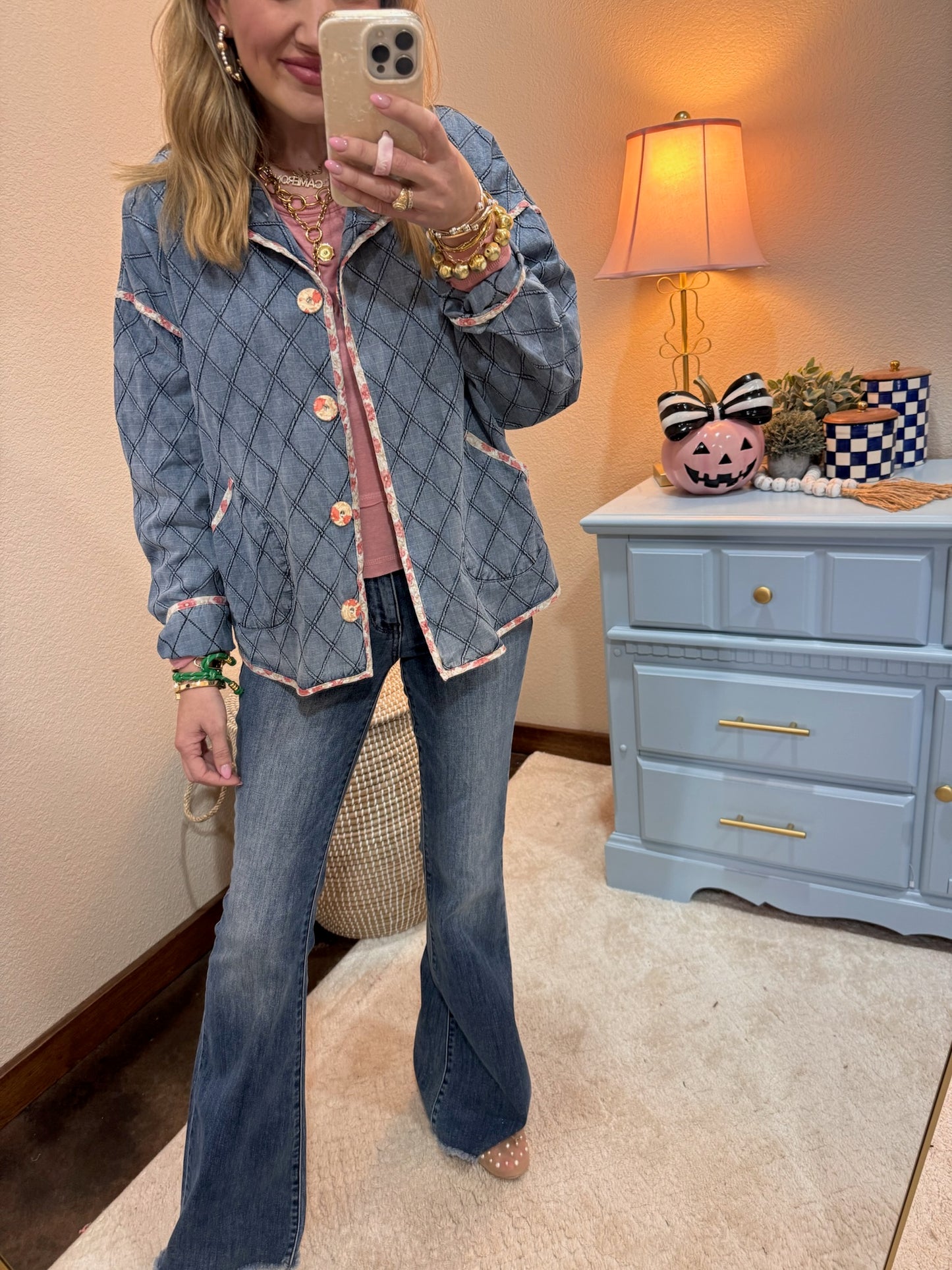  Washed Denim Quilted Light Weight Jacket