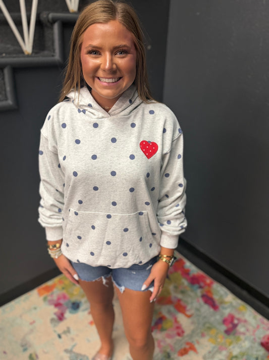 "I Love America" Gray & Navy Polka Dot Hoodie