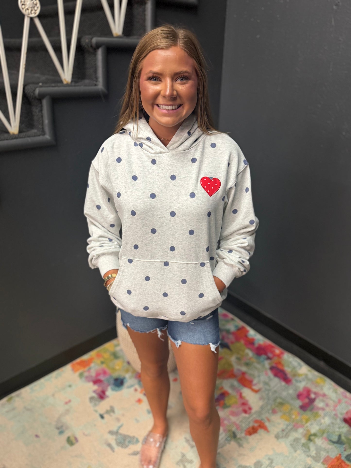 "I Love America" Gray & Navy Polka Dot Hoodie