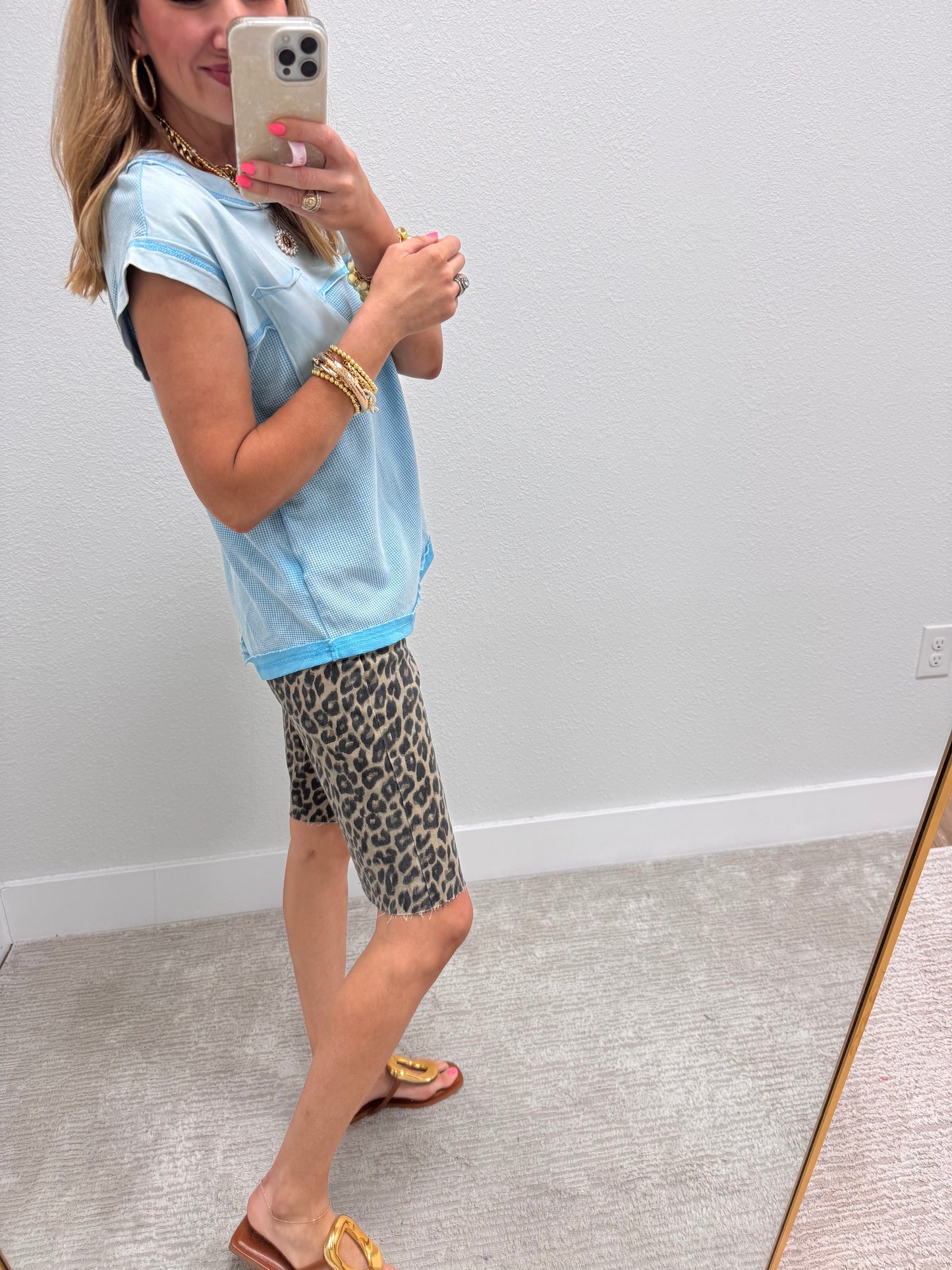 Turquoise Waffle Contrast Knit Sleeveless Top FS