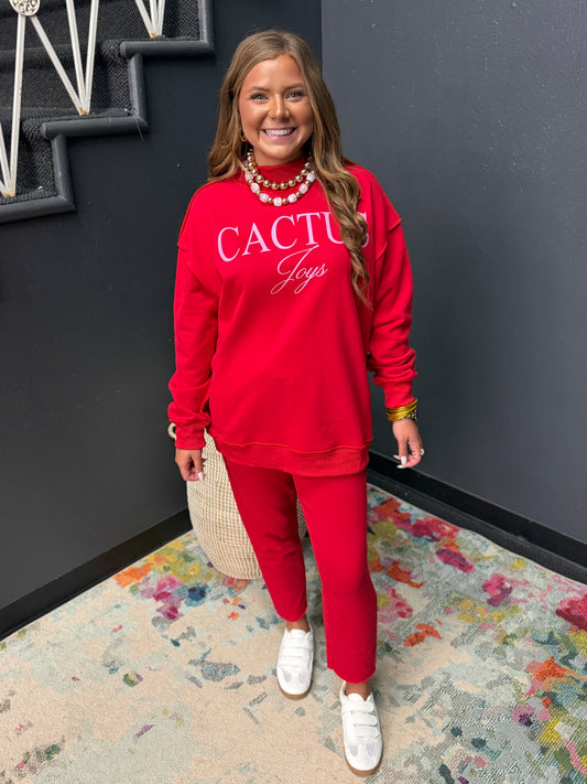 Red & Pink Cactus Joys Mock Neck
