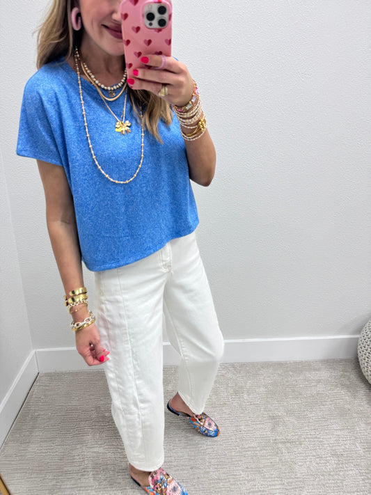 Ocean Blue Melange Super Soft Crop Short Sleeve