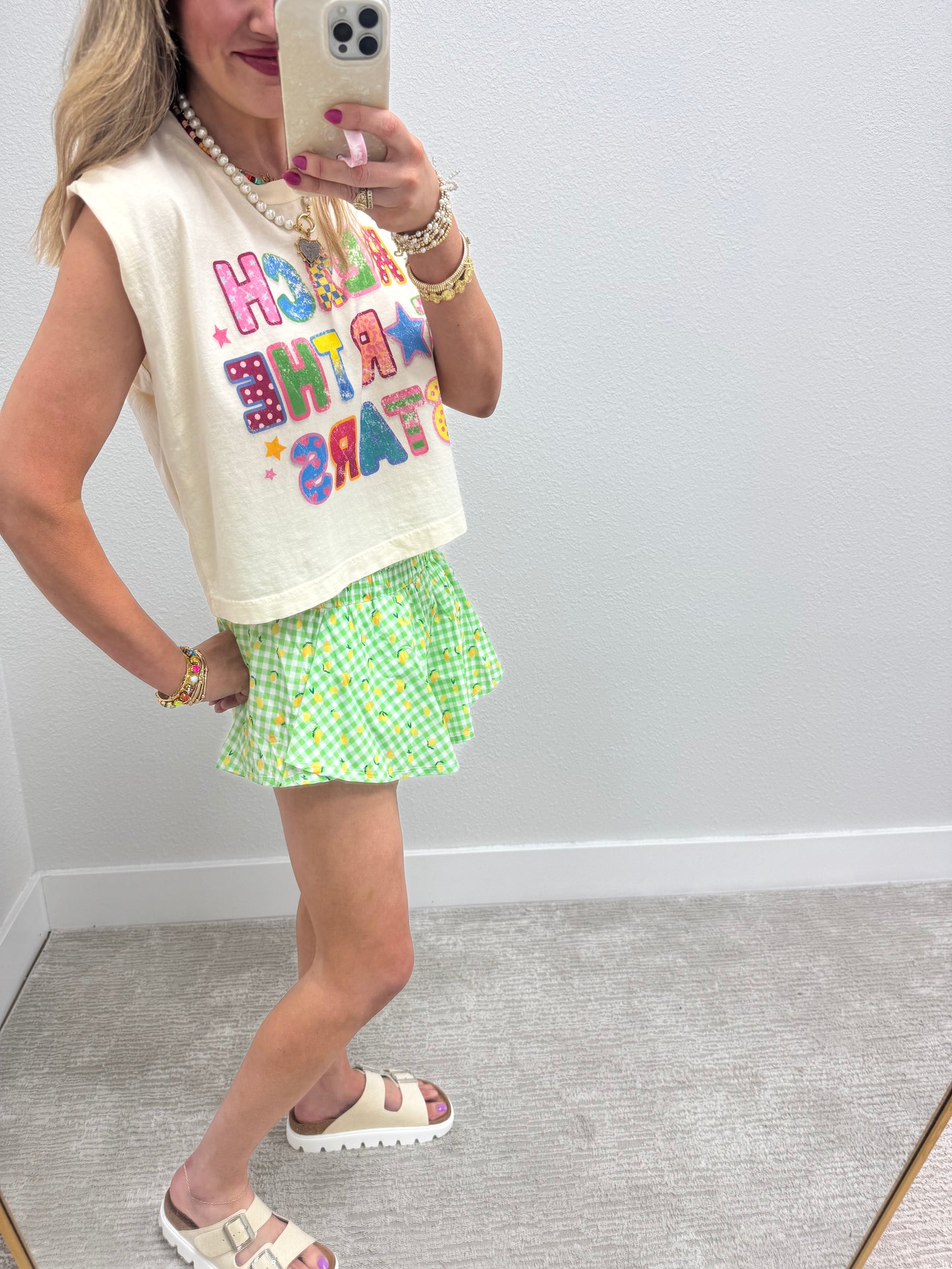 Lemon Print Smocked Athletic Skort