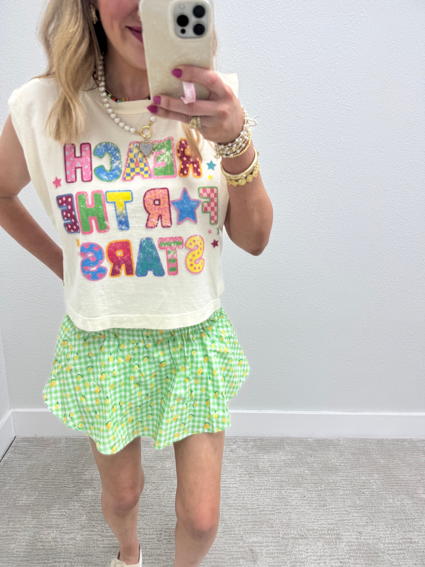 Lemon Print Smocked Athletic Skort