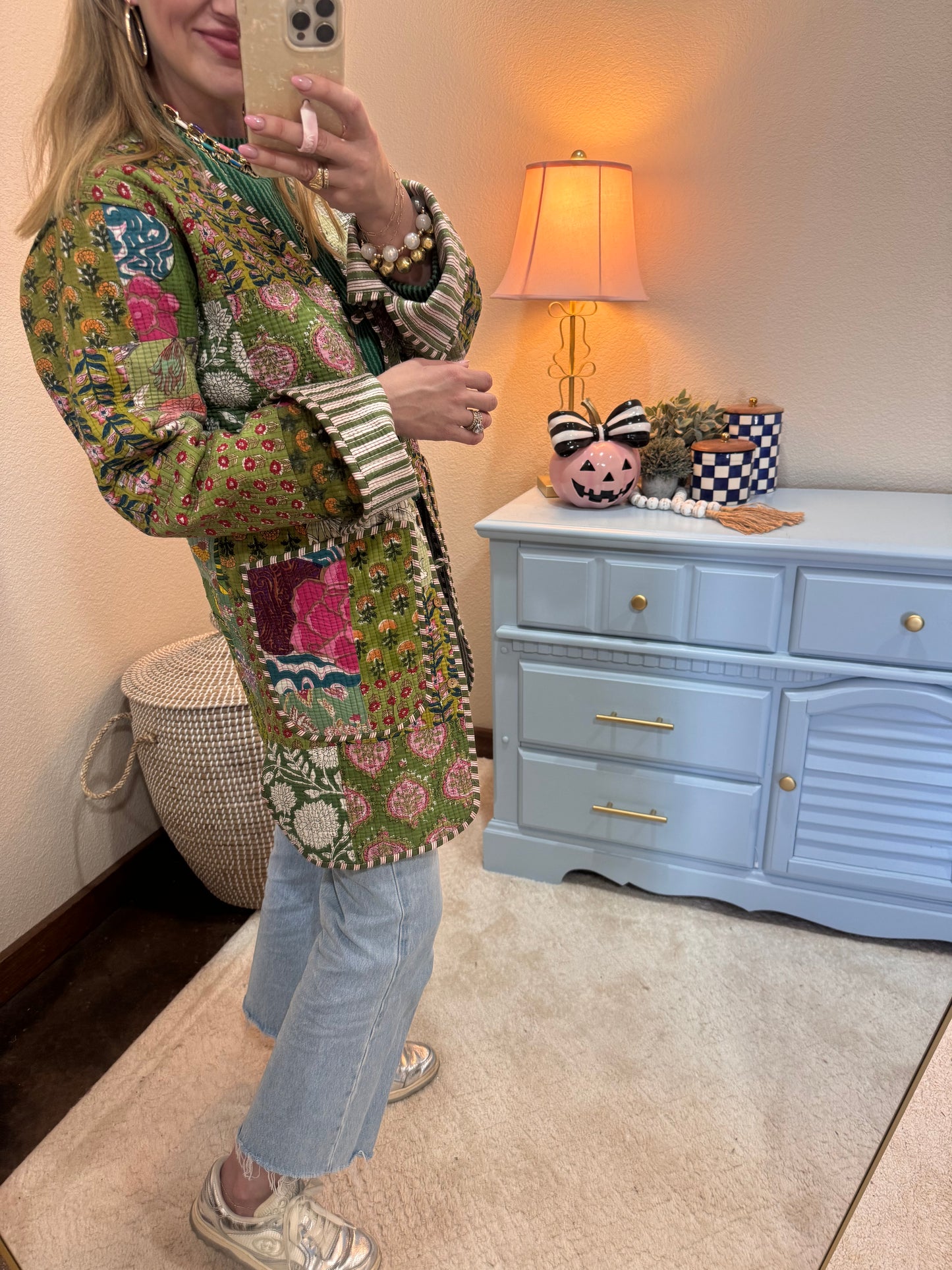 Green Printed Quilted Jacket