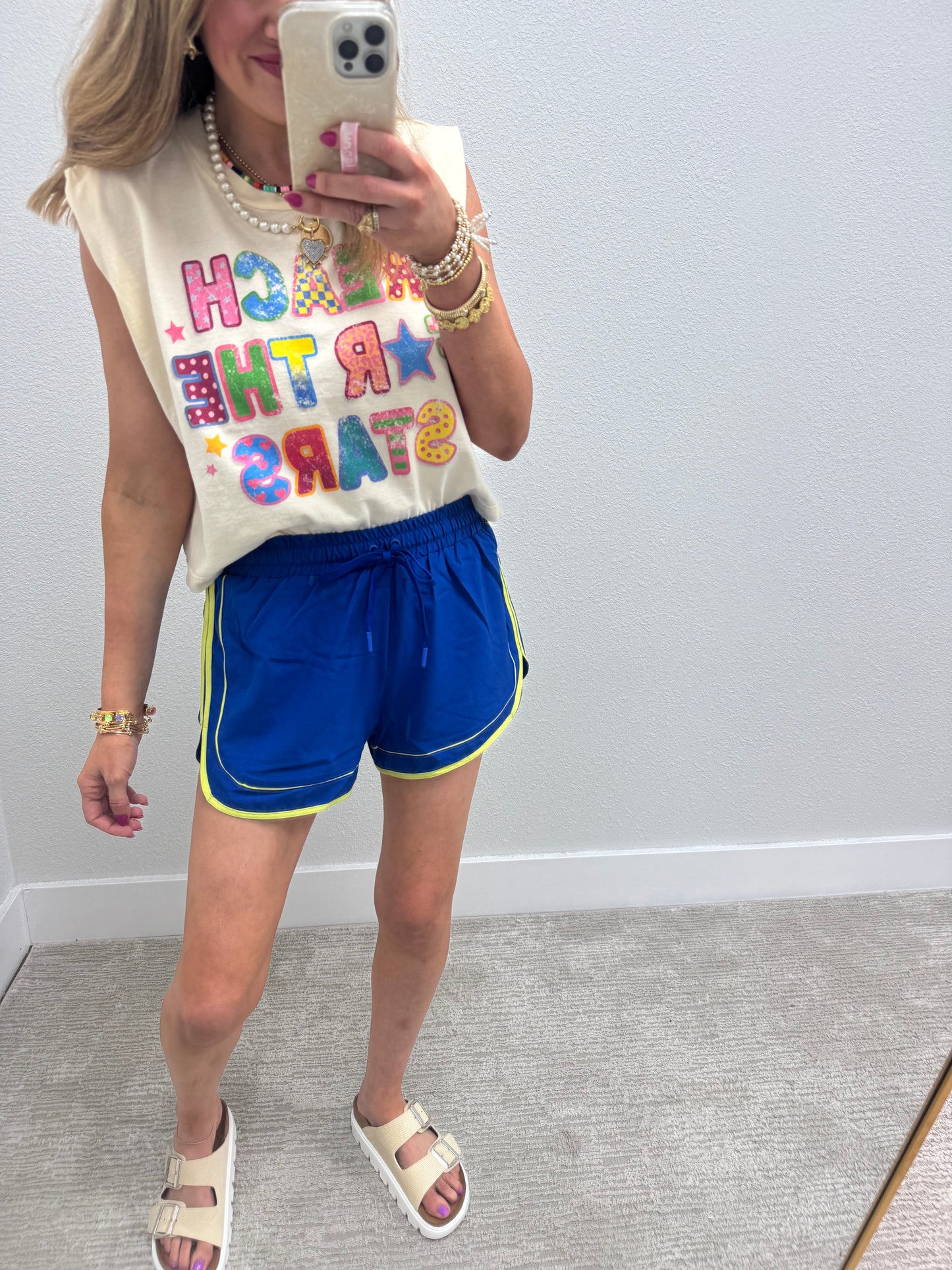 Blue Athletic Shorts with Piping Detail