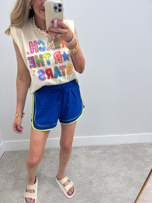 Blue Athletic Shorts with Piping Detail