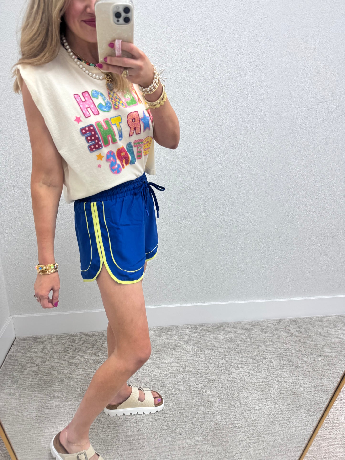 Blue Athletic Shorts with Piping Detail
