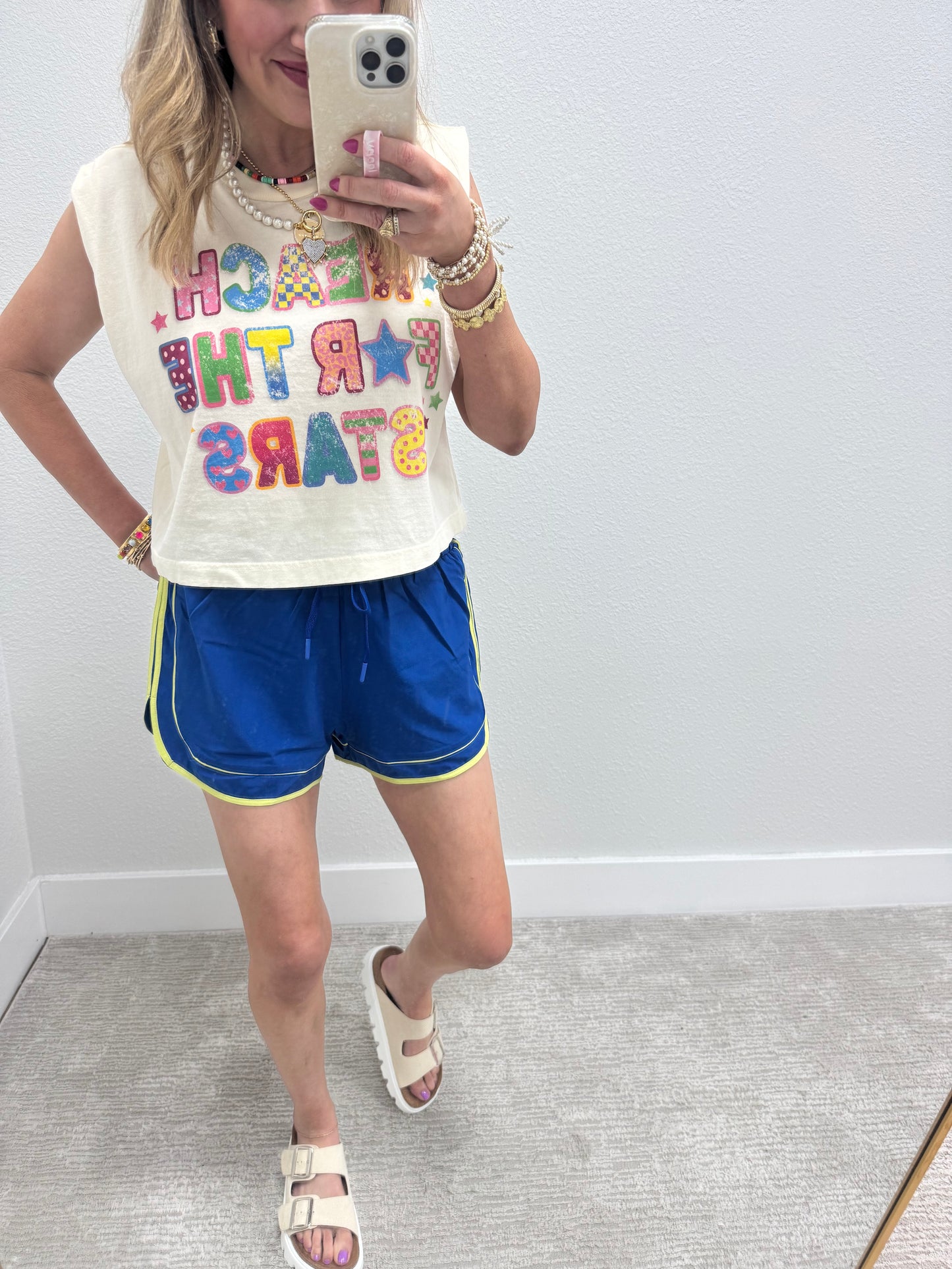 Blue Athletic Shorts with Piping Detail
