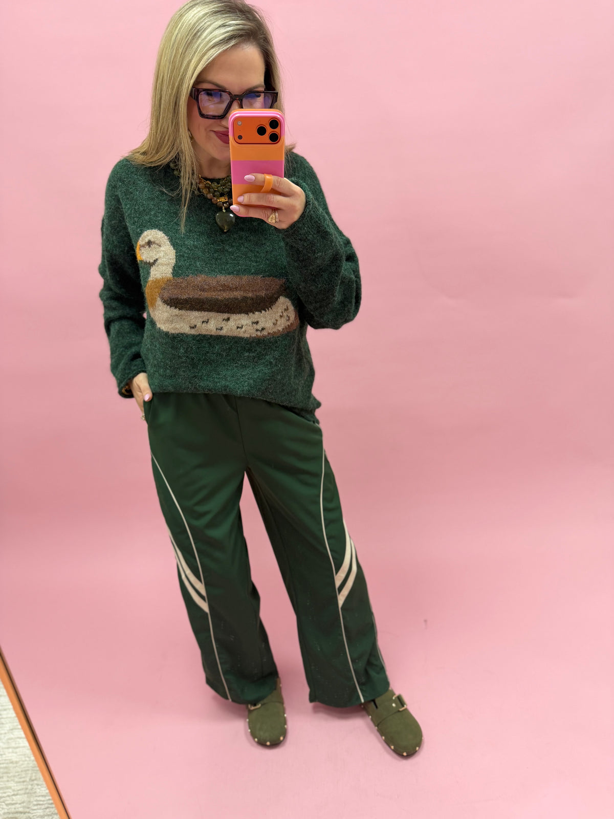Forest Wide Leg Track Pants W/ Piping Detail- Final Sale