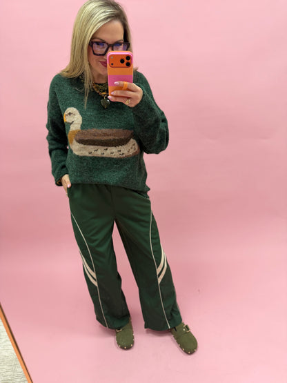 Forest Wide Leg Track Pants W/ Piping Detail- Final Sale