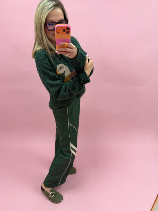 Forest Wide Leg Track Pants W/ Piping Detail- Final Sale