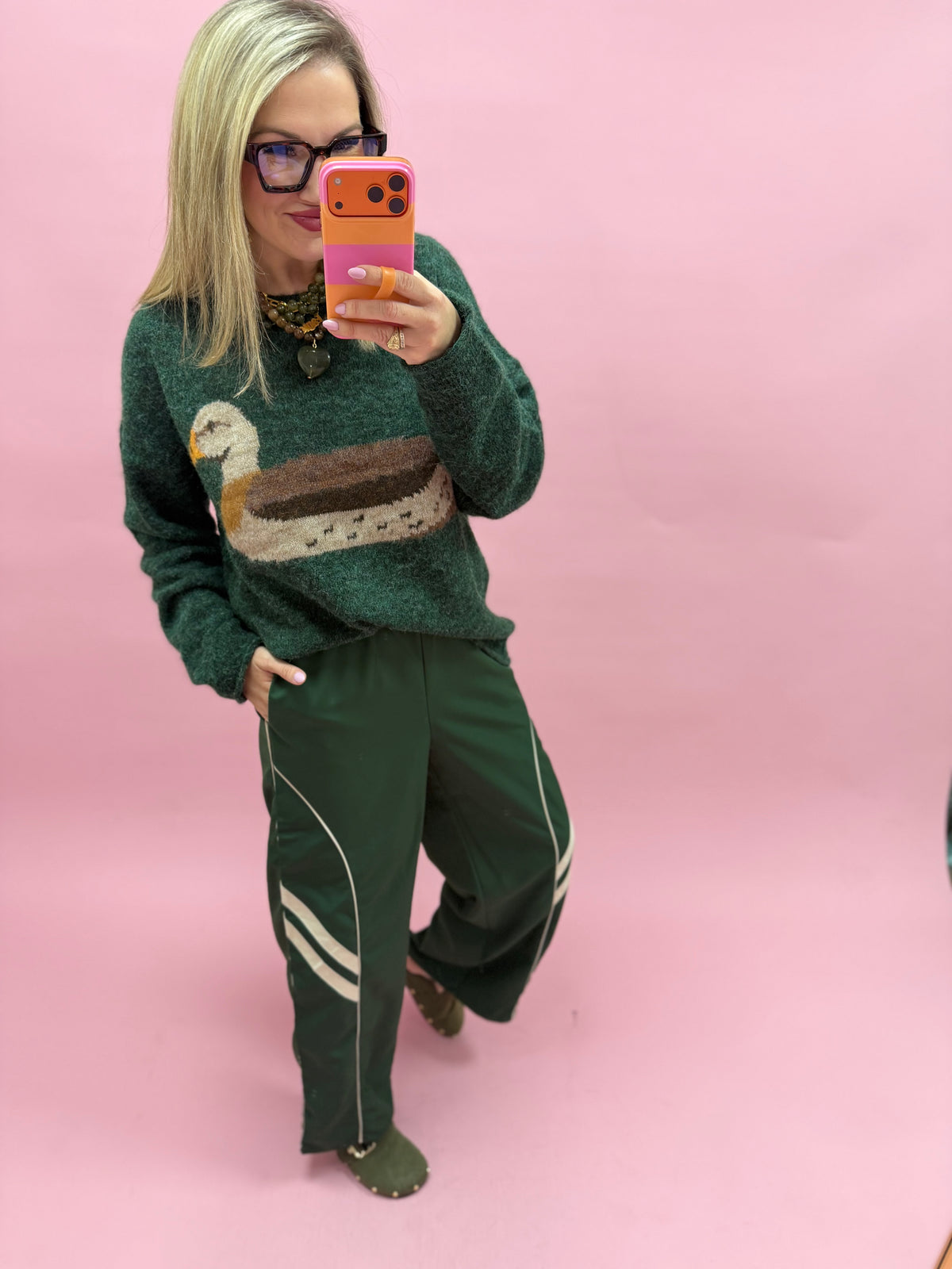 Forest Wide Leg Track Pants W/ Piping Detail- Final Sale