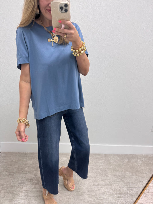 Dusty Blue Open Arm Round Neck Tee