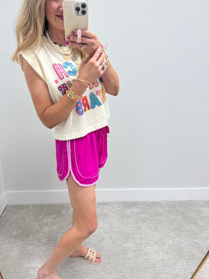 Fuchsia Athletic Shorts with Piping Detail FS