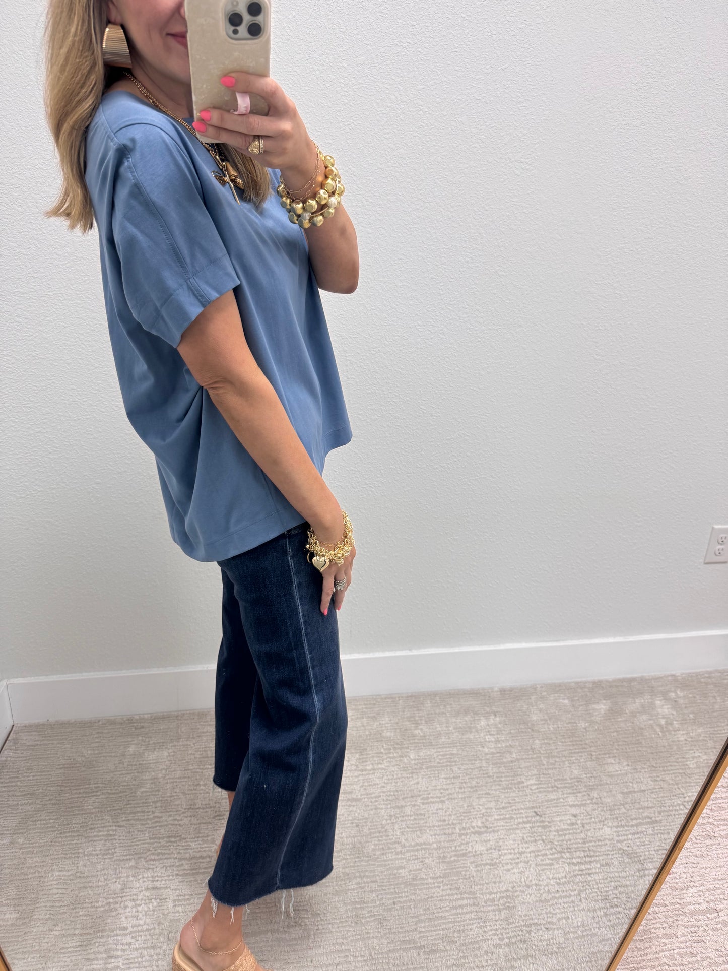 Dusty Blue Open Arm Round Neck Tee