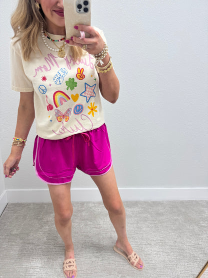 Fuchsia Athletic Shorts with Piping Detail FS